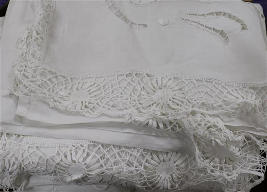 Six fancy French provincial linen embroidered sheets